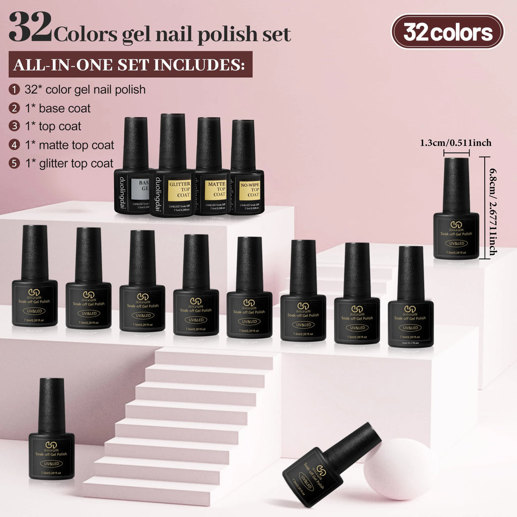 36-Piece Gel Nail Polish Set with Glossy Finish