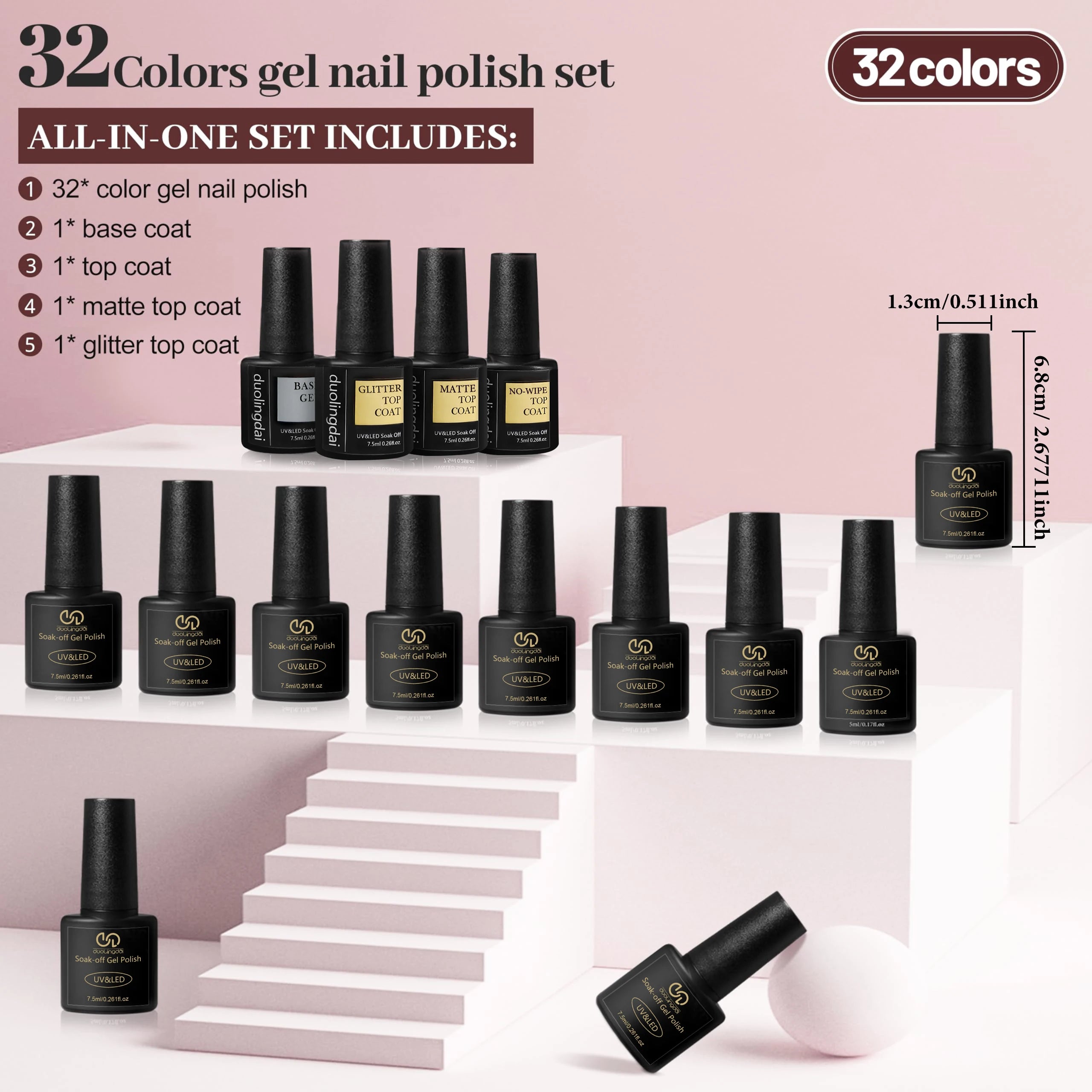 36-Piece Gel Nail Polish Set with Glossy Finish